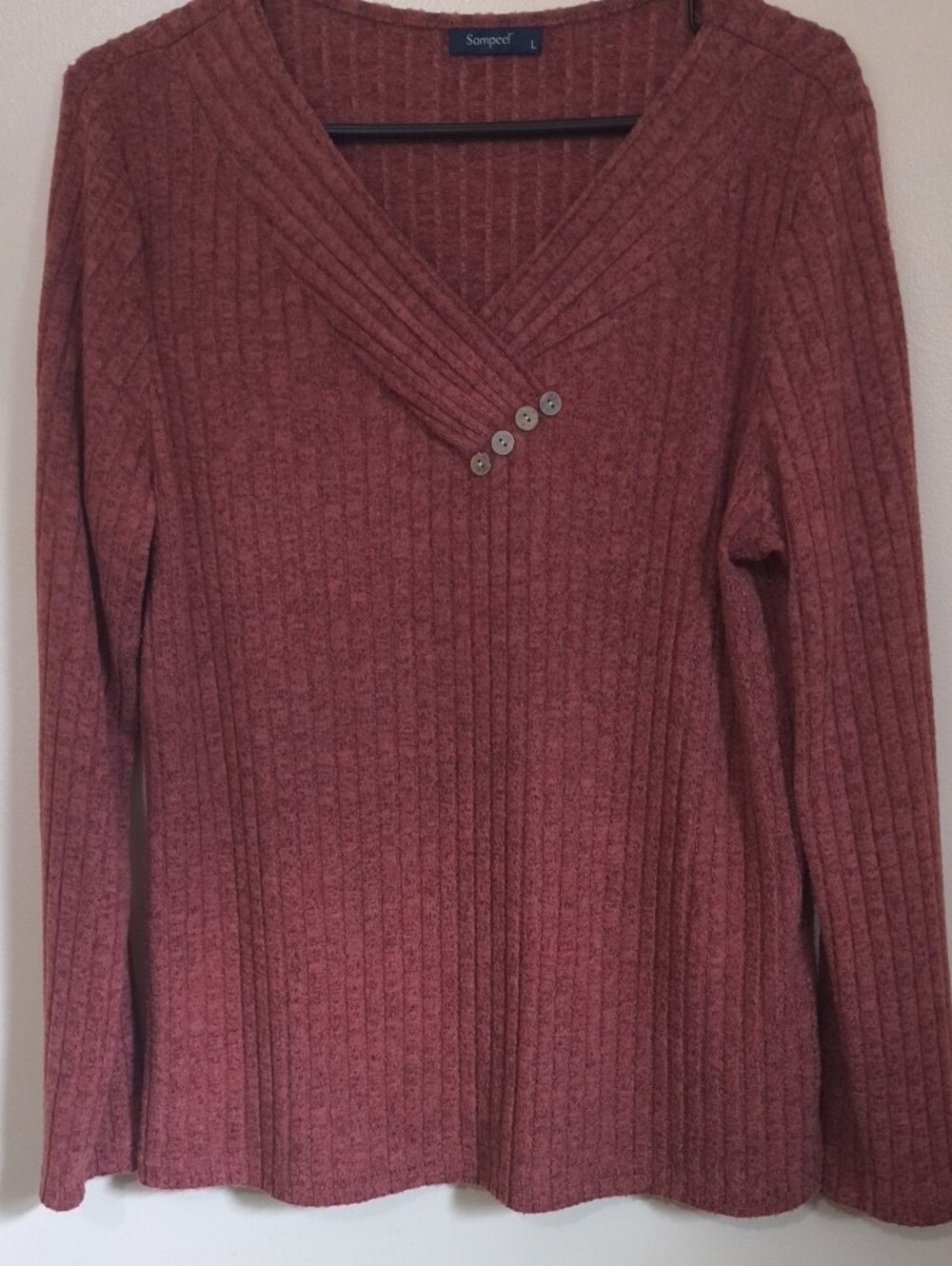 Sampeel Women's Ribbed V-Neck Sweater - Rust - Picture 2 of 4